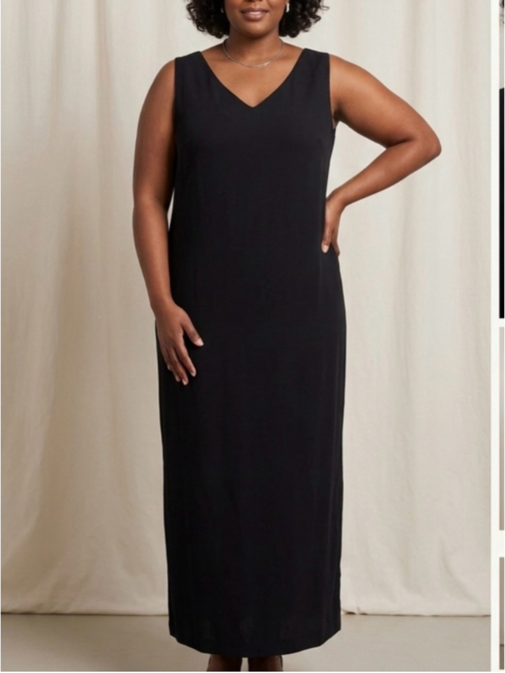 Addition Elle Black Sleeveless V-Neck Maxi Slip Dress linen blend career 1997
